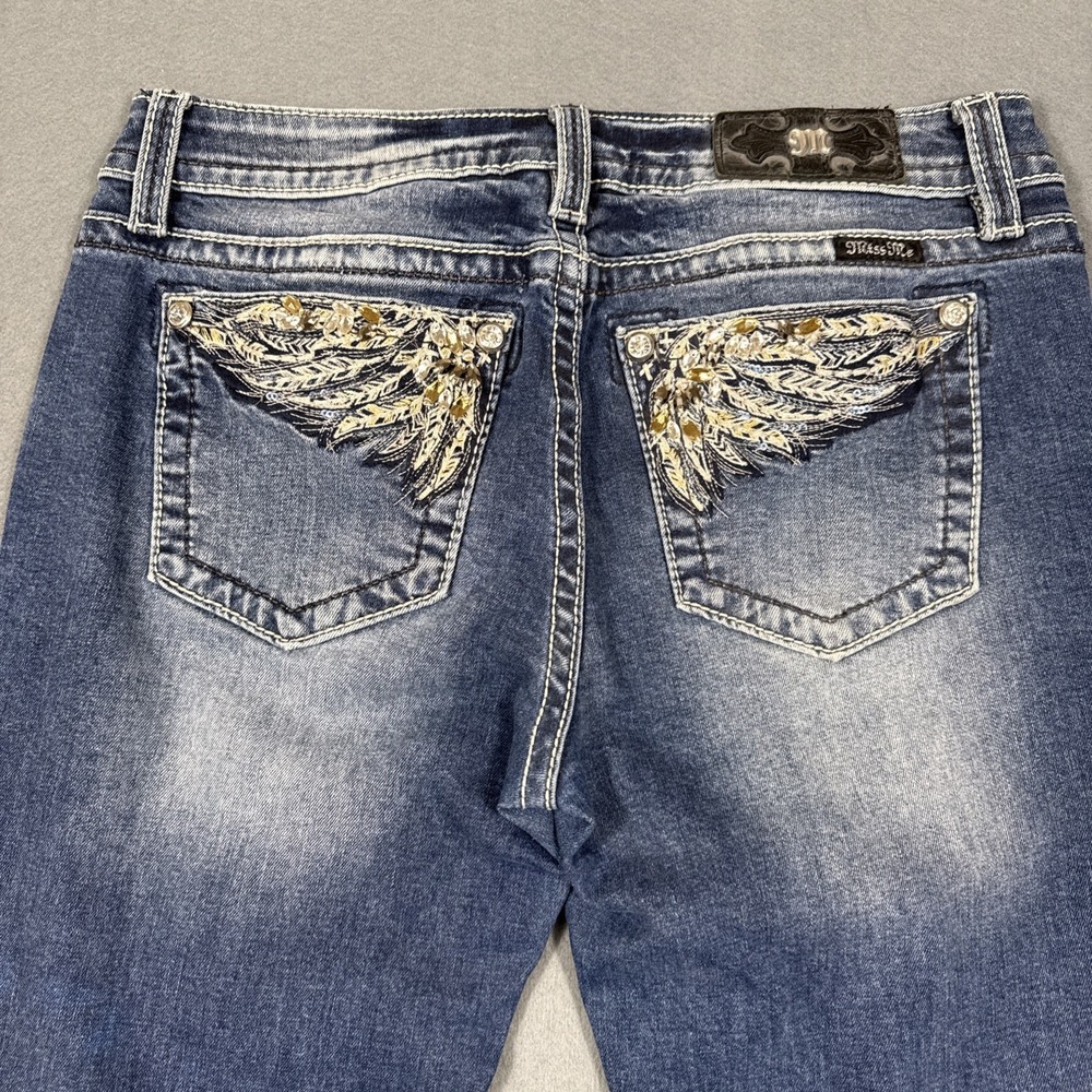 EUC MISS ME JEANS 29 CHLOE BOOT EMBELLISHED RHINESTONE Y2K DENIM BLUE DENIM